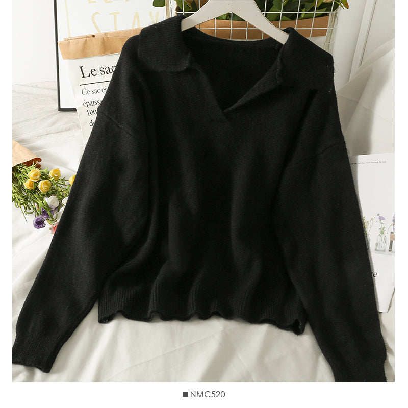 New Vintage Lapel loose thin Pullover Sweater for women  1805