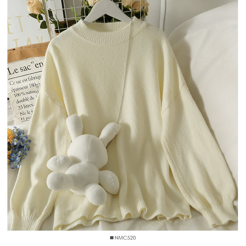 Sweet wind long sleeve loose and thin medium and long sweater  1916