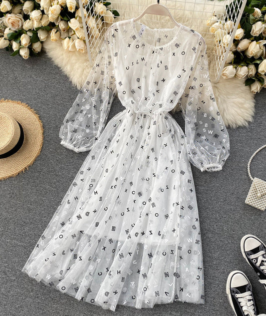 Cute A line letter dress long sleeve dress two pieces sets  1316