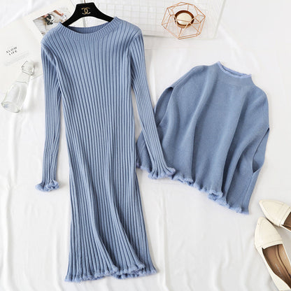 Small fragrance slim fit bag hip cloak shawl wool dress knee two piece suit  2349