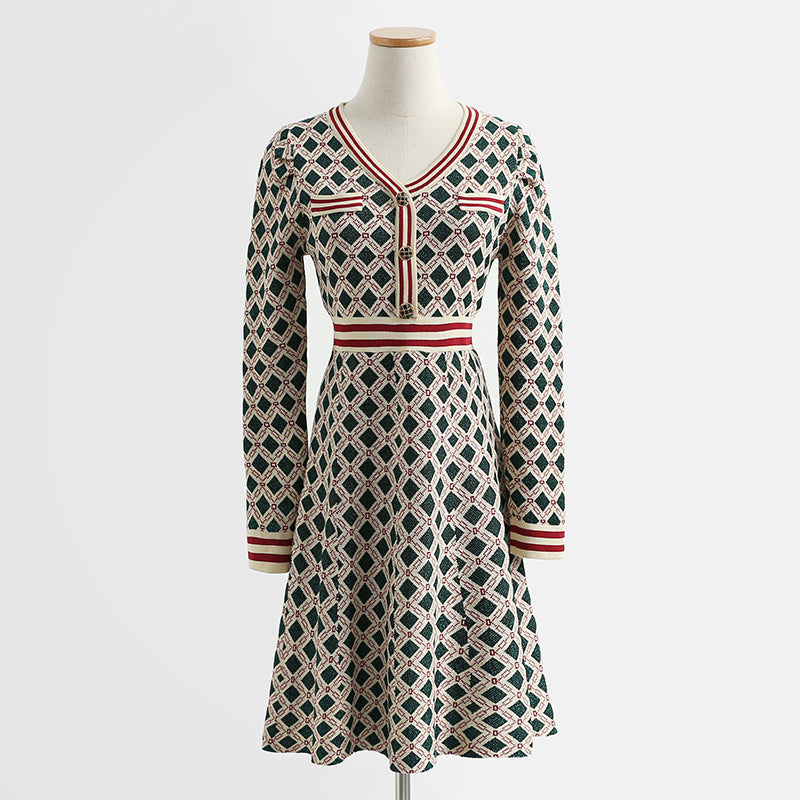 New French fashion aging foreign style small fragrance long sleeve skirt  2422