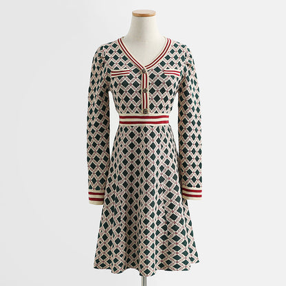 New French fashion aging foreign style small fragrance long sleeve skirt  2422