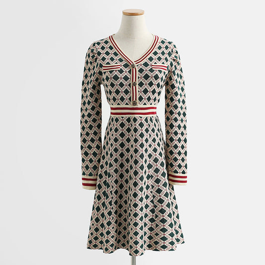 New French fashion aging foreign style small fragrance long sleeve skirt  2422