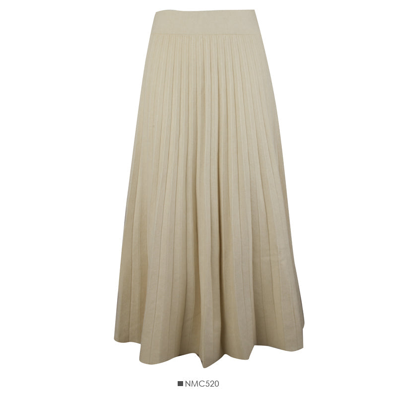 Knitted pleated skirt high waist solid color skirt  2572