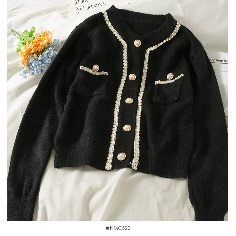 Sweater women's bright silk stripe single breasted cardigan  1796