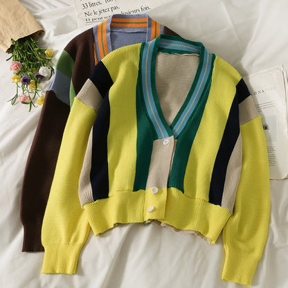 Sweater Rainbow Stripe contrast sweater versatile top  1752