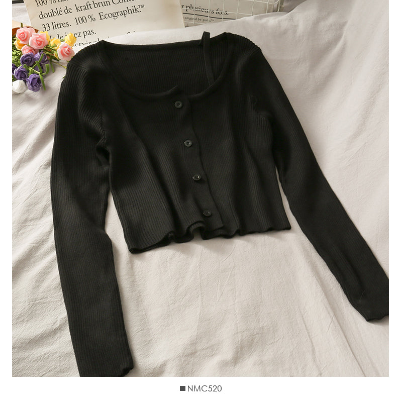 New candy color round neck exposed collarbone suspender sweater for women  1908