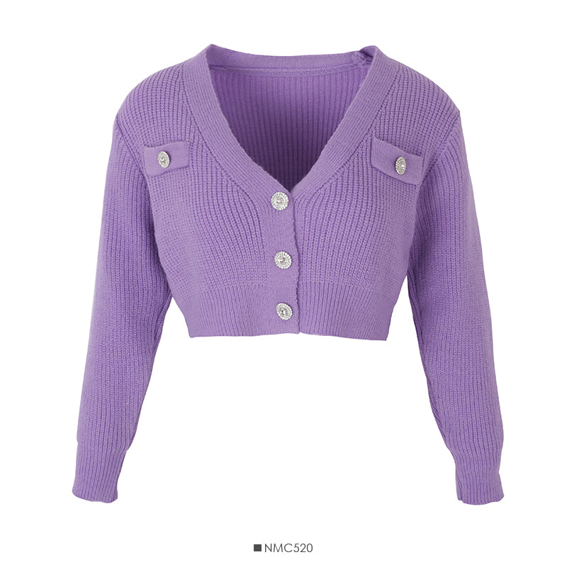 Small and versatile three button V-Neck long sleeved sweater coat  1733