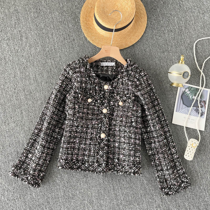 Small fragrant clothes plaid coat women's cardigan top  1547