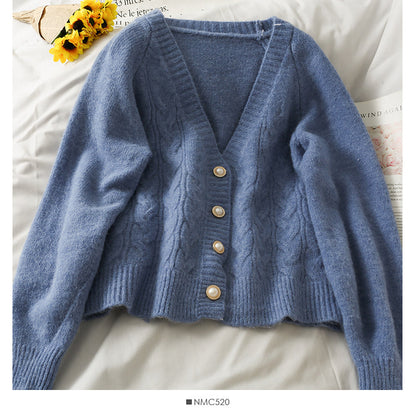 Low neck single breasted cardigan twist loose knit  1776
