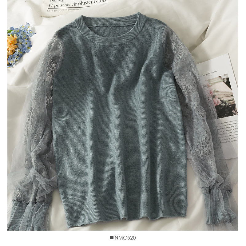 Mesh stitching loose and slim long sleeve Pullover Sweater  1817