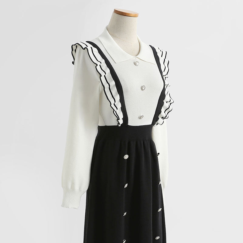 College style knitted dress color matching, aging and slimming  2318