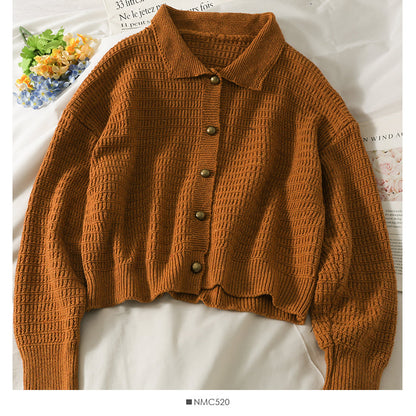 Vintage Lapel long sleeve single breasted cardigan loose sweater  1743