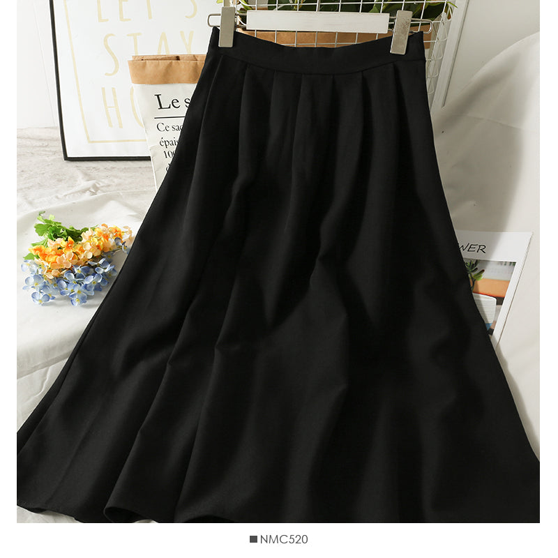 Retro pleated high waist thin mid length skirt for women  2541