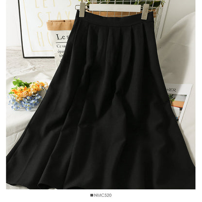 Retro pleated high waist thin mid length skirt for women  2541