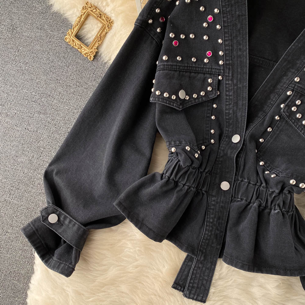 Denim jacket feminine V-neck  1513