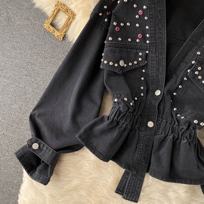 Denim jacket feminine V-neck  1513