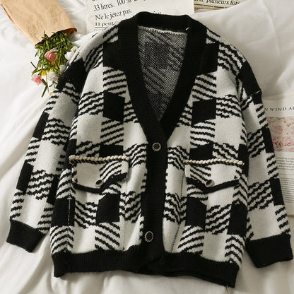 New Plaid loose and thin two button medium and long wool clothes  1831