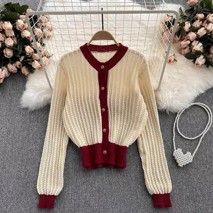 Vintage lazy sweater, single-breasted, loose, versatile, long-sleeve cardigan  1387