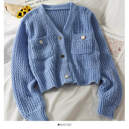 Sweater women's sweater V-neck cardigan versatile top  1737