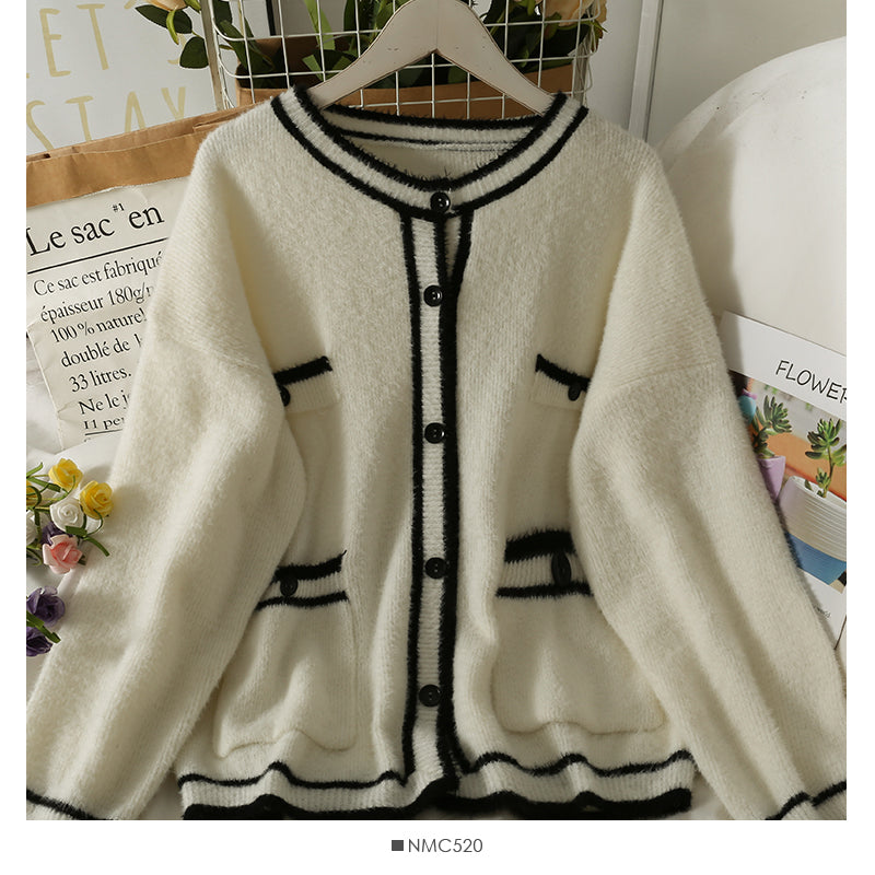 Sweater women's color matching stripe loose and thin long sleeved cardigan  1932