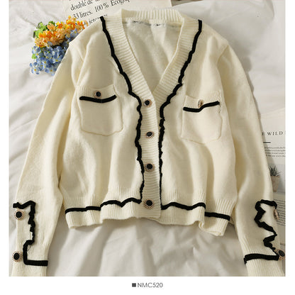 Sweater women's stripe loose thin single breasted sweater  1975