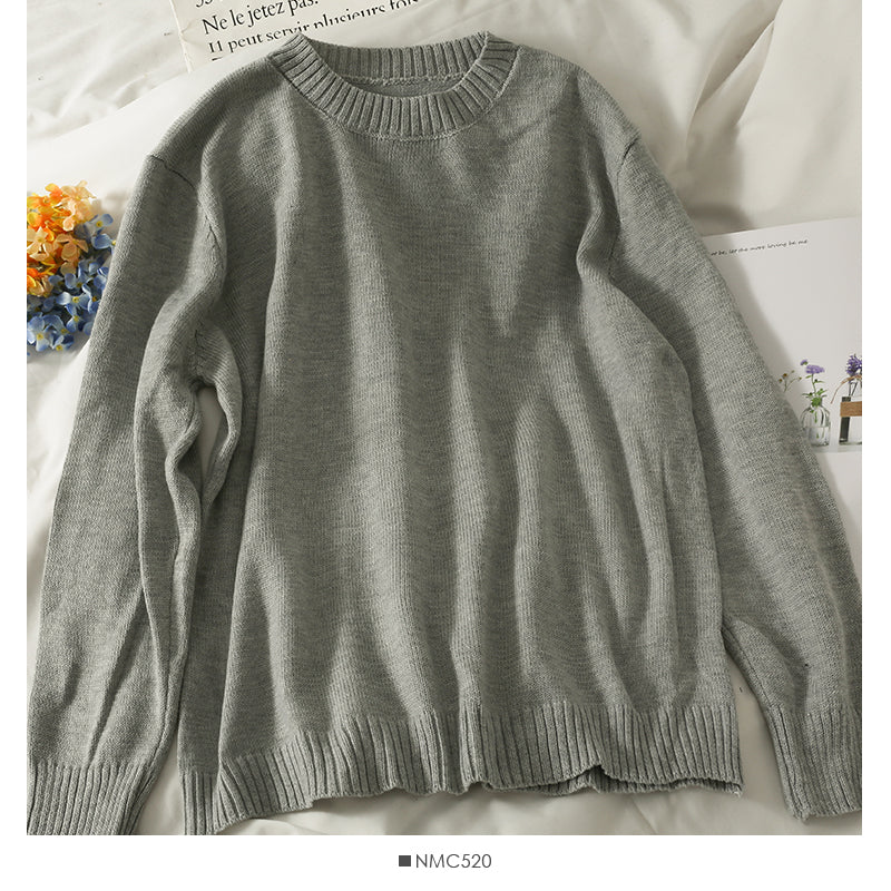 Loose and thin crew neck Pullover solid color sweater for women  1818