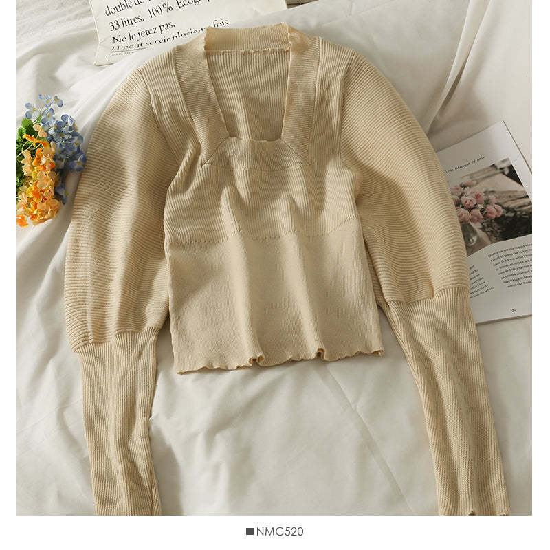 New long sleeve versatile tight solid bottomed top  1833