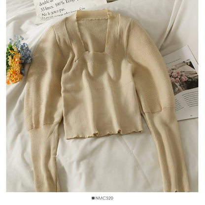 New long sleeve versatile tight solid bottomed top  1833