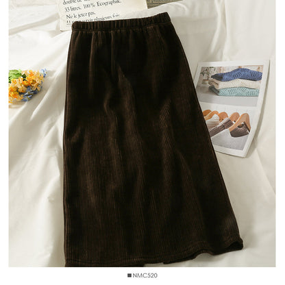 Vintage velvet high waist medium length skirt for women  2559