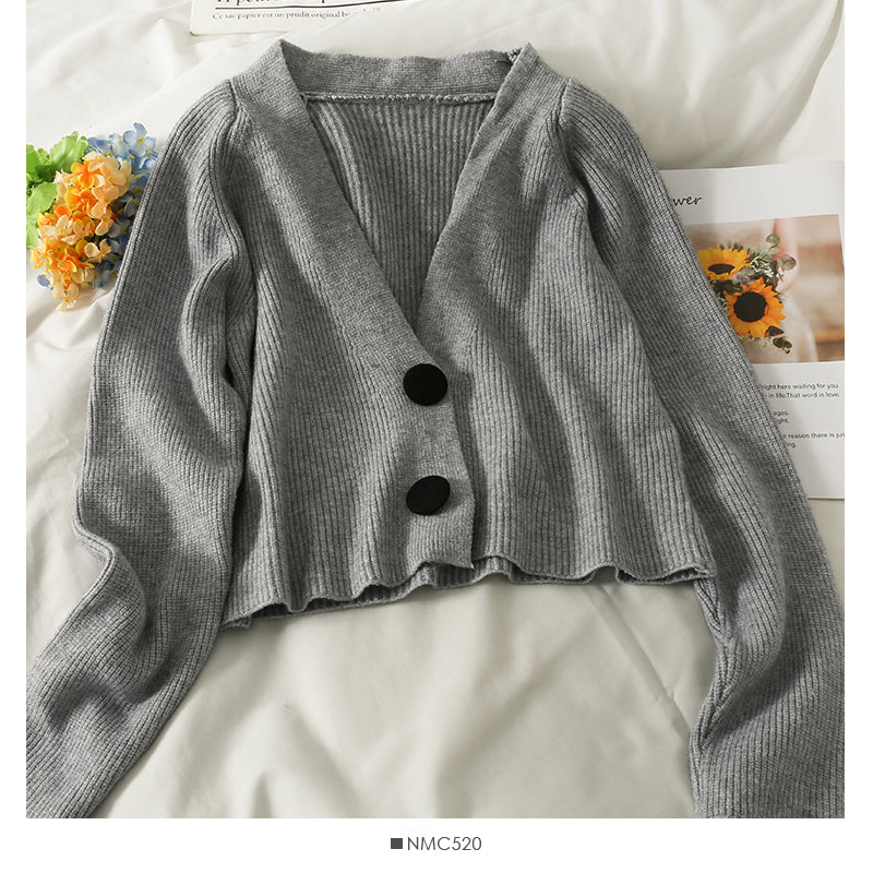 Sweater women's new two button short cardigan low neck  1800