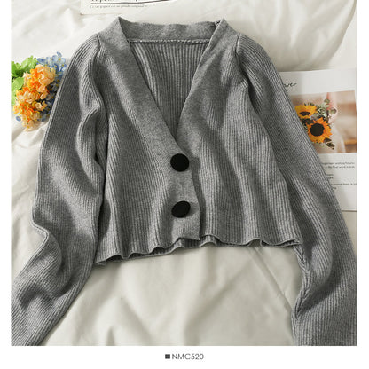Sweater women's new two button short cardigan low neck  1800