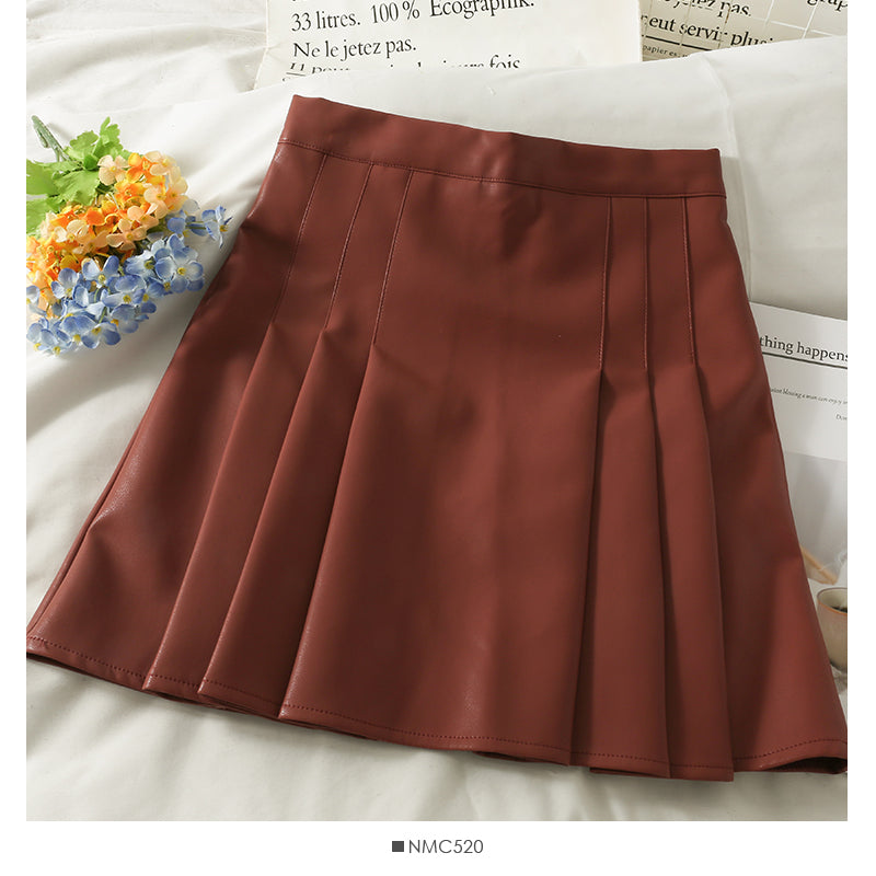 High waist thin solid pleated skirt  2577