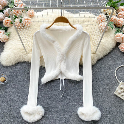 Slim fit short lace up cardigan top  1626