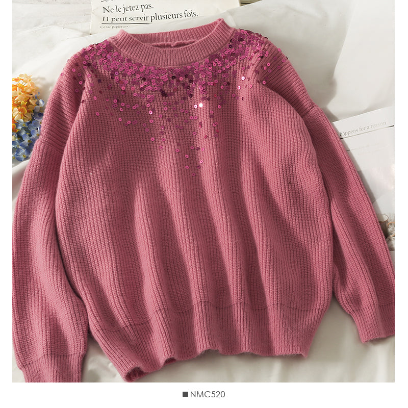 Korean version shiny vertical stripe loose and thin Pullover knit  1996