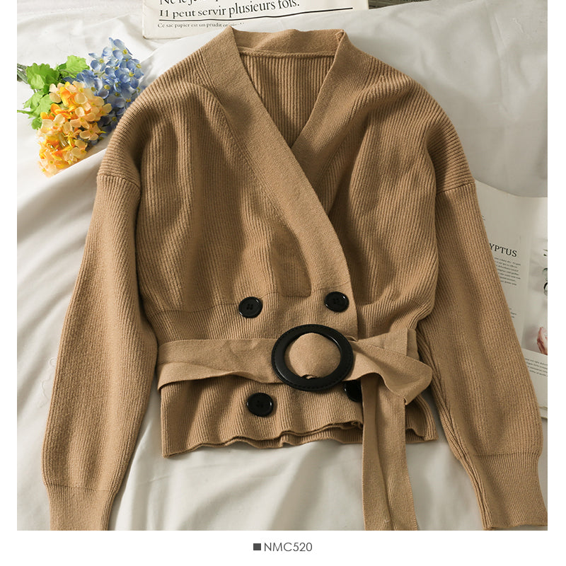 French niche design cross V-Neck long sleeve sweater  1972