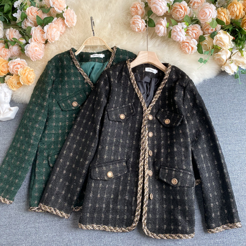 Jacket female autumn versatile slim retro tweed  1491