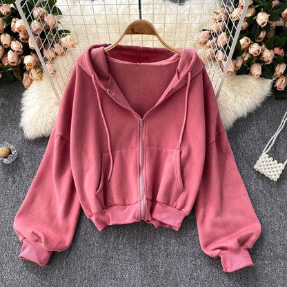 Sweater cardigan coat Long Sleeve hooded blouse female  1529