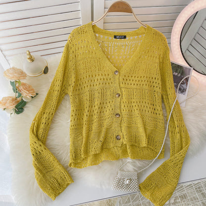 Knitted cardigan Vintage Crochet cut-out sunscreen long sleeve  1586