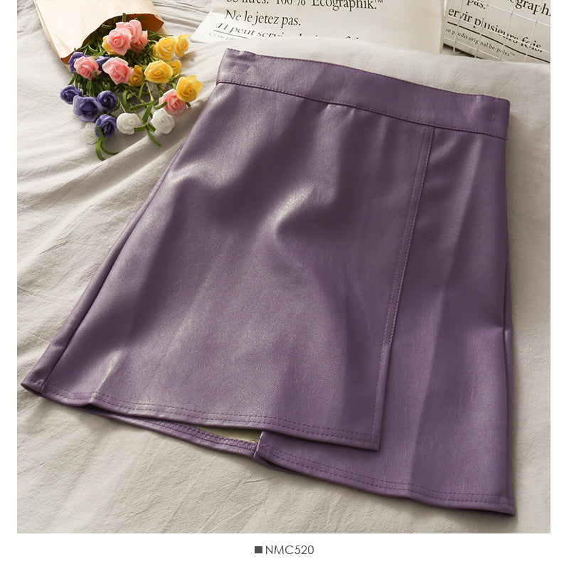 Irregular solid color versatile High Waist Hip Wrap Skirt  2536