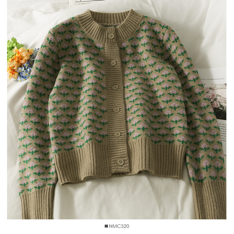 Sweater women's autumn color matching printed long sleeved Knitted Top  1956