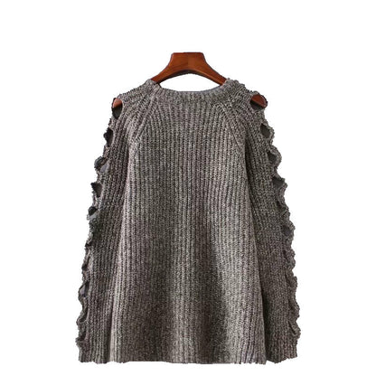 New autumn and winter pullover hollow out solid color thickened loose sweater and sweater  1373