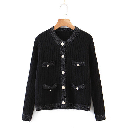 Pearl button cardigan sweater for women's dress with small fragrance and twist design  1350
