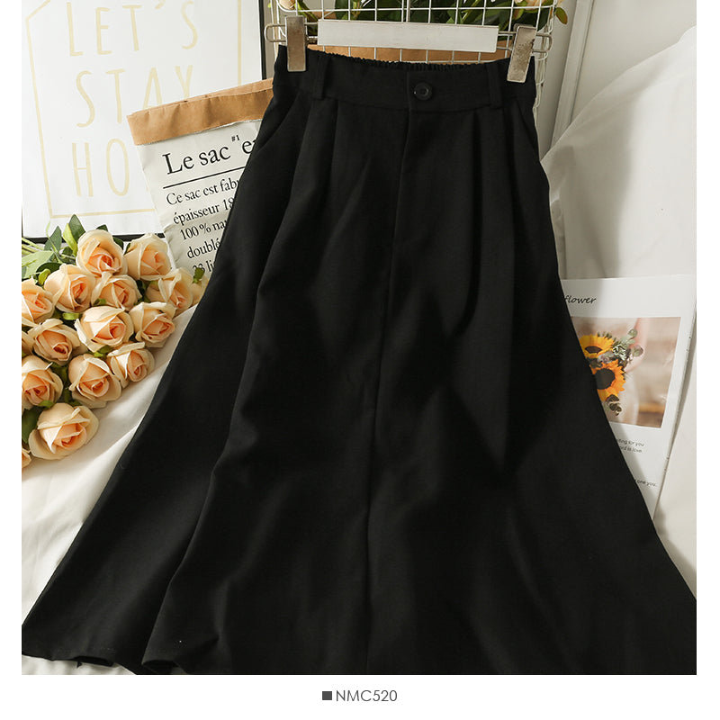 Simple and versatile solid medium length A-line skirt  2563