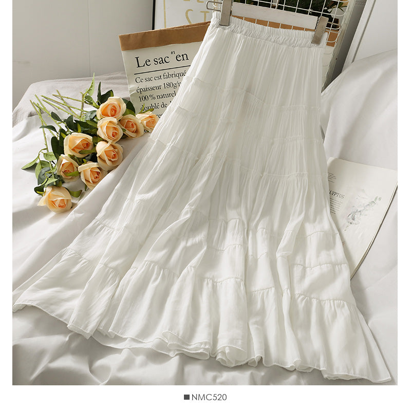 Solid color stitched medium length foreign style skirt  2501