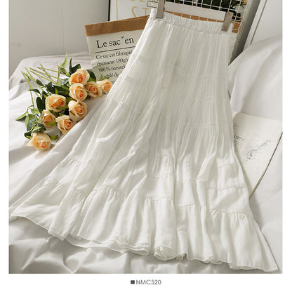 Solid color stitched medium length foreign style skirt  2501