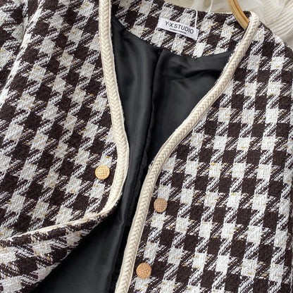 Little fragrant wind celebrity tweed thousand bird lattice coat female  1633