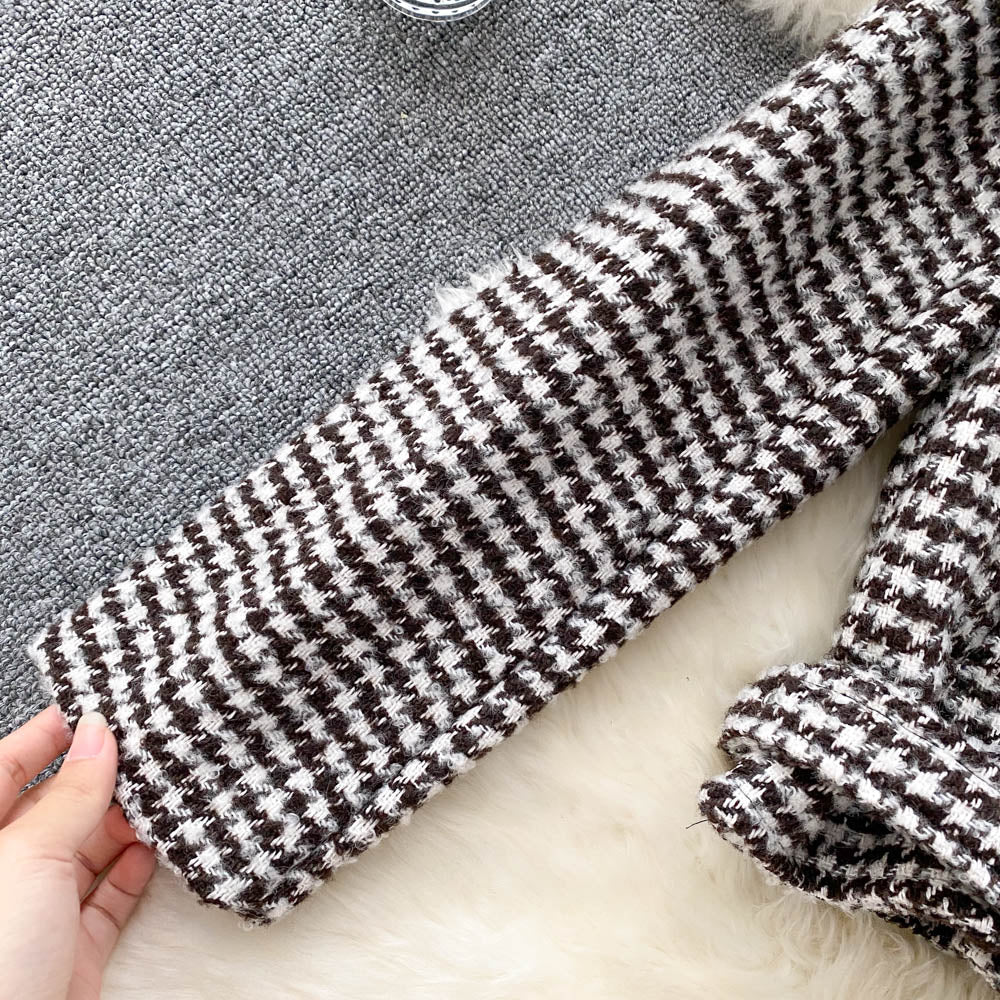 French retro temperament Lapel thousand bird high waist short style  1568