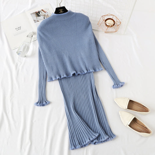 Small fragrance slim fit bag hip cloak shawl wool dress knee two piece suit  2349