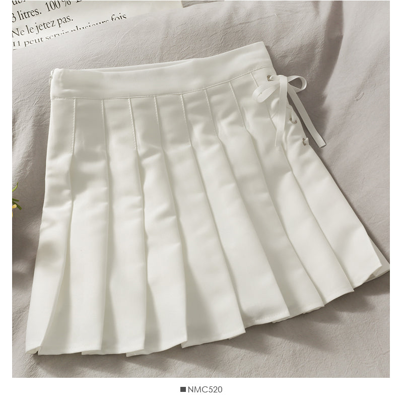 Drawstring bow tie high waist short skirt  2499